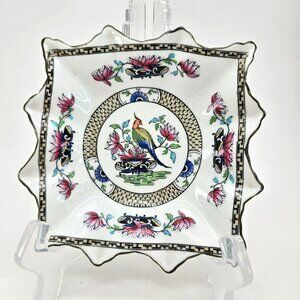 Royal Buxton Bone China Square Dish With Pheasant Bird & Floral Design jj3694